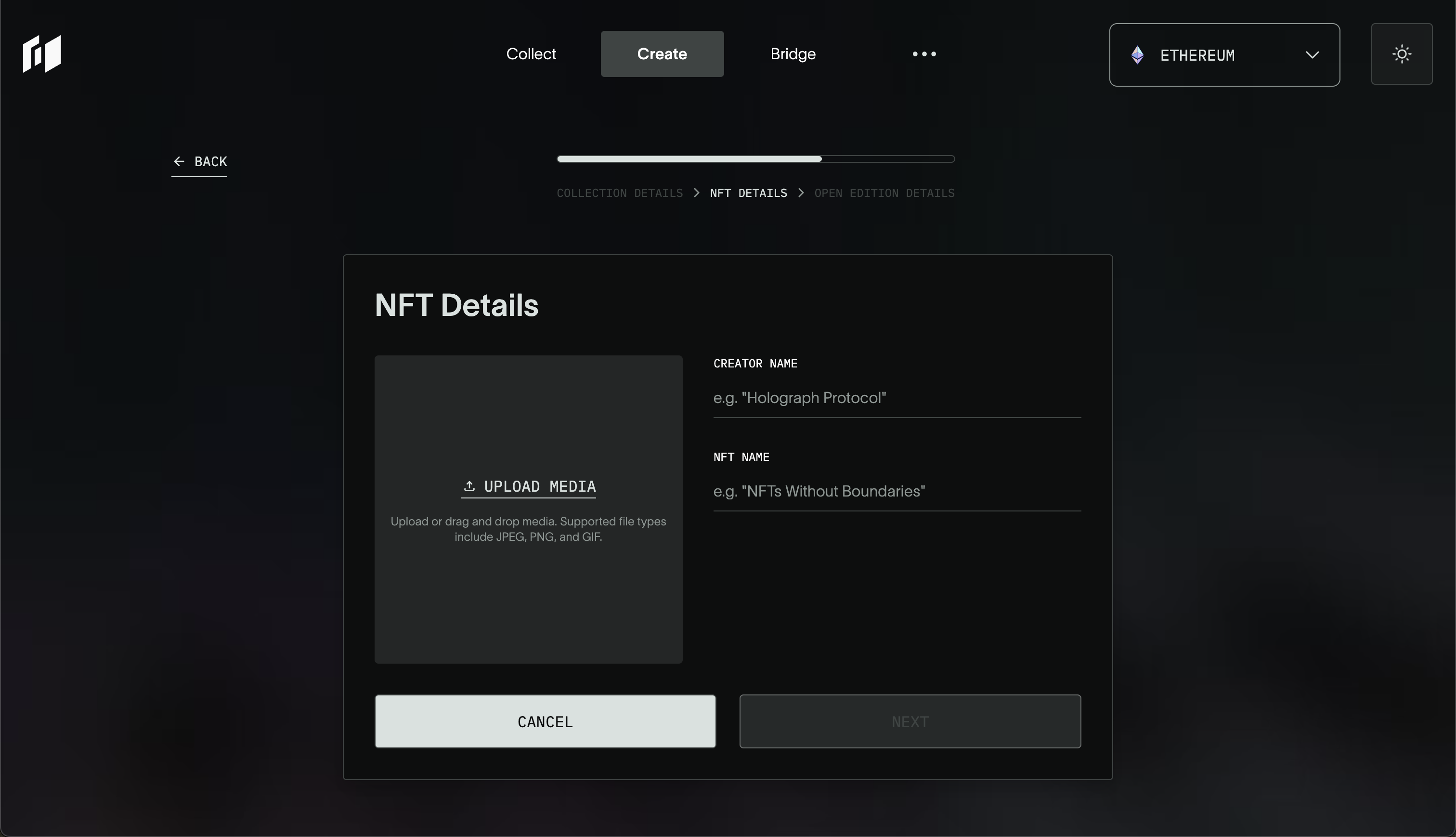 Holograph App - Open Edition NFT Details